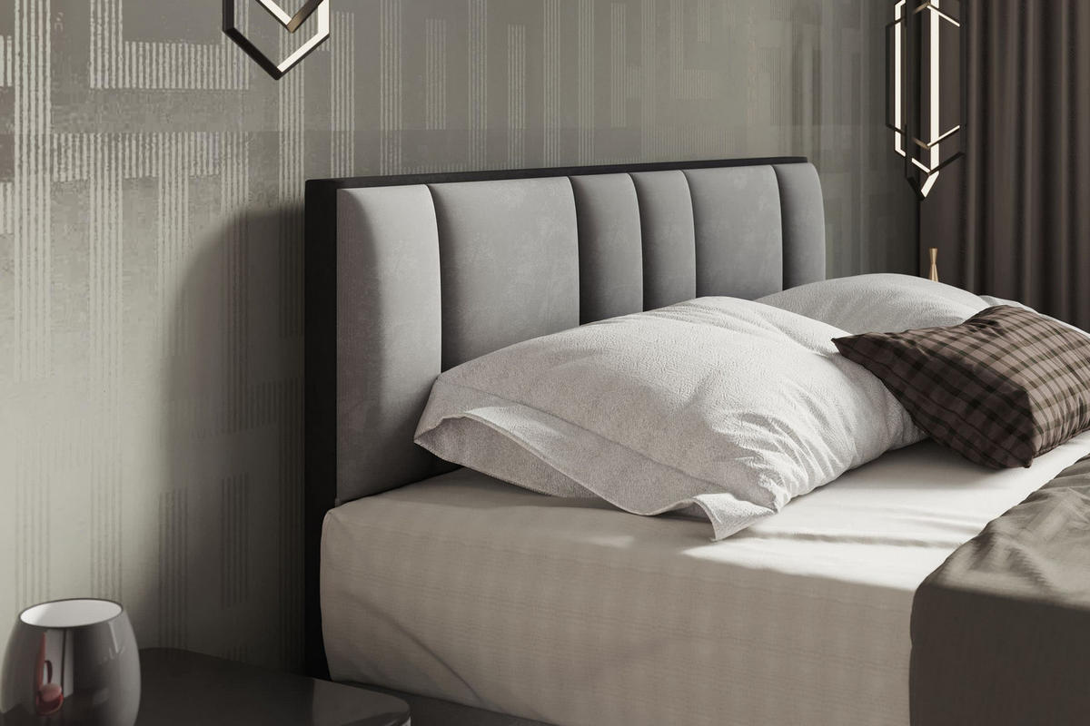 BOXBETT 200 x 200 cm mit H3 Taschenmatratze TRAPANI, Topper 5 cm und Bettkasten, Grau - Grau, Holz/Textil (200/200cm) - Trada