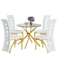 ESSGRUPPE DE-39452 5-teilig, Glastisch und 4 Stühlen mit Lochmuster Weiß/Gold - Goldfarben/Weiß, Metall (88/75/88cm) - ComfortXL