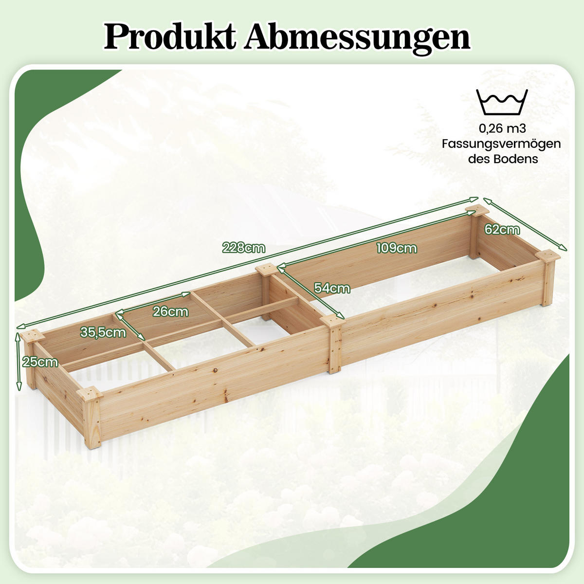 HOCHBEET Natur - Naturfarben, Holz (62/25/228cm) - COSTWAY