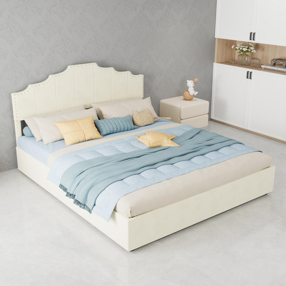 POLSTERBETT 160x200 cm in Beige inklusive Matratze - Beige, Holz (160/200cm) - IVMEU