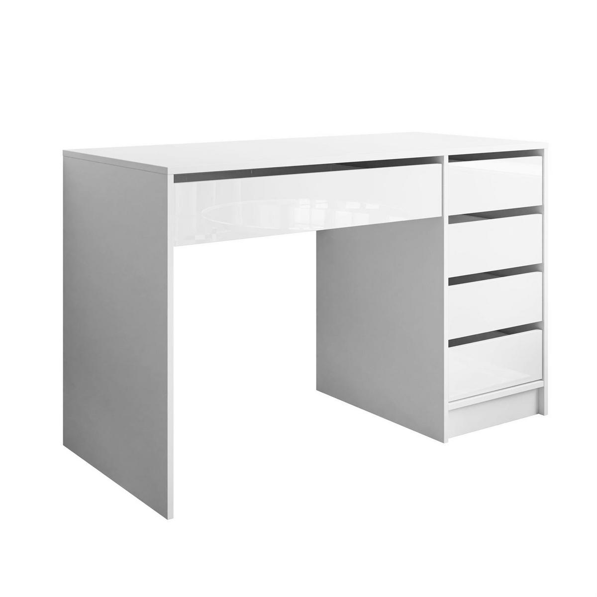 SCHREIBTISCH MADA GLOSS mit Schubladen - Weiß Hochglanz, Holzwerkstoff (55/120/75cm) - Lookway