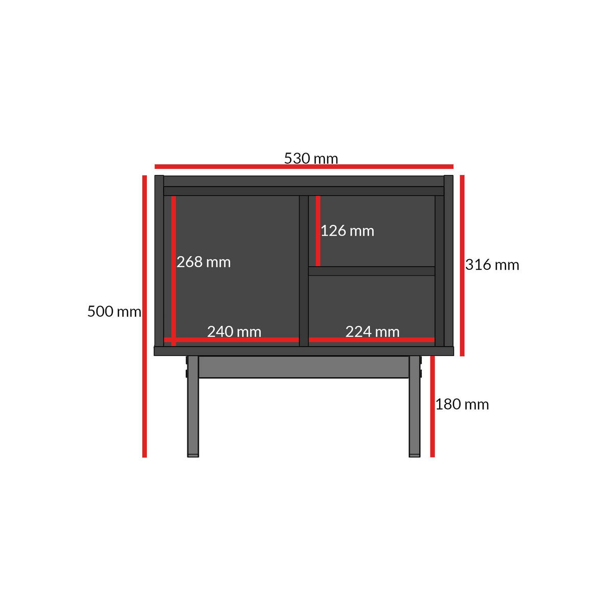 LINKER Nachttisch auf Beinen Noel 50 Kaschmir/Schwarz - Kaschmir/Schwarz, Holzwerkstoff/Metall (53/50/42cm) - mzm24