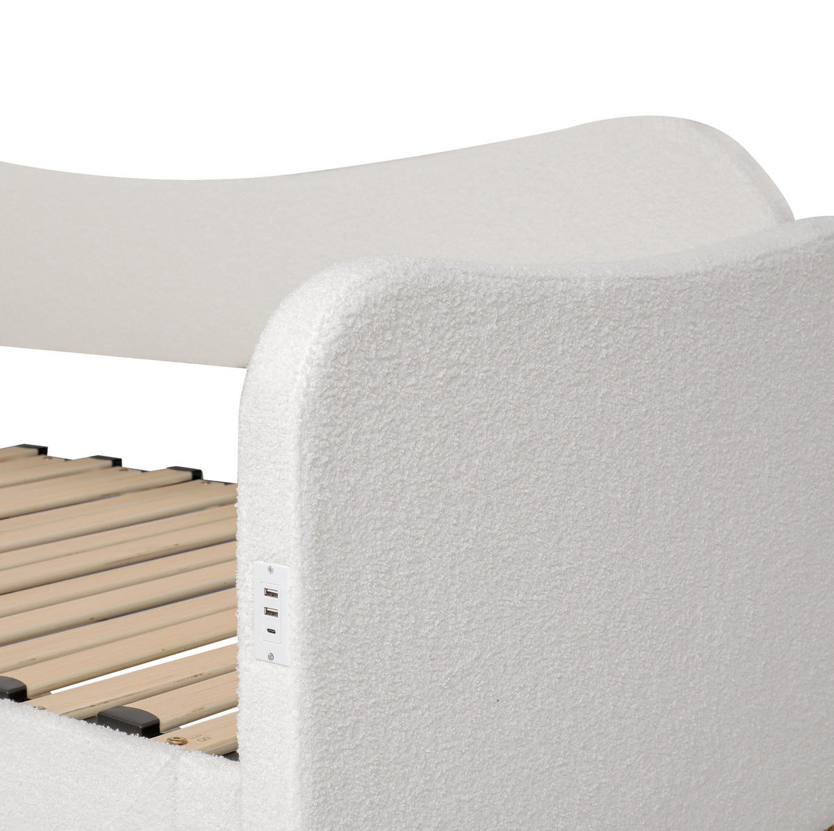 POLSTERBETT 90/200 cm beige aus Bouclé mit Ausziehfunktion, 2 Schubladen und USB - Beige, Holzwerkstoff (90/200cm) - OKWISH