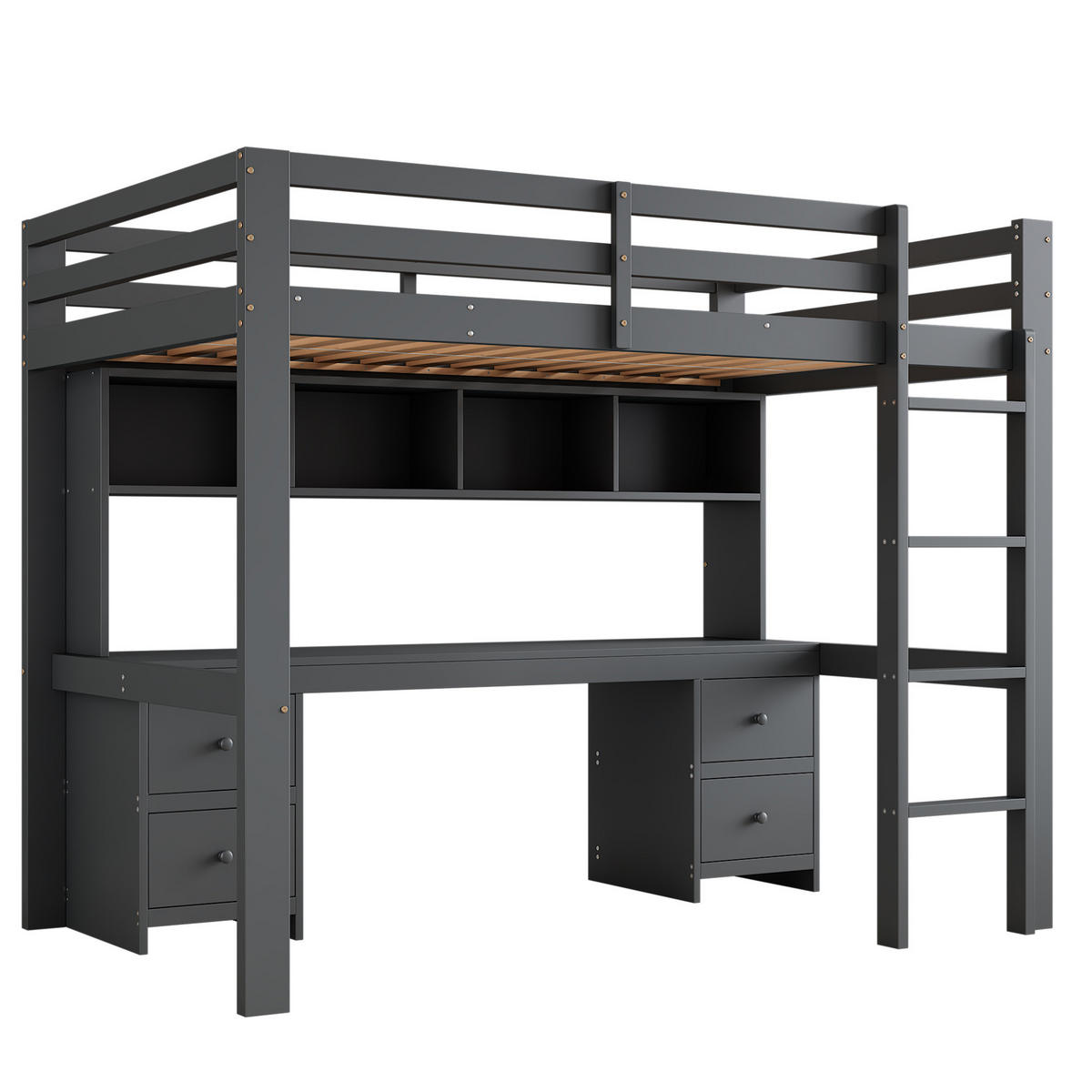 HOCHBETT 90/200 cm grau mit Tisch und großem Stauraum mit Matratze - Grau, Holzwerkstoff (90/200cm) - OKWISH