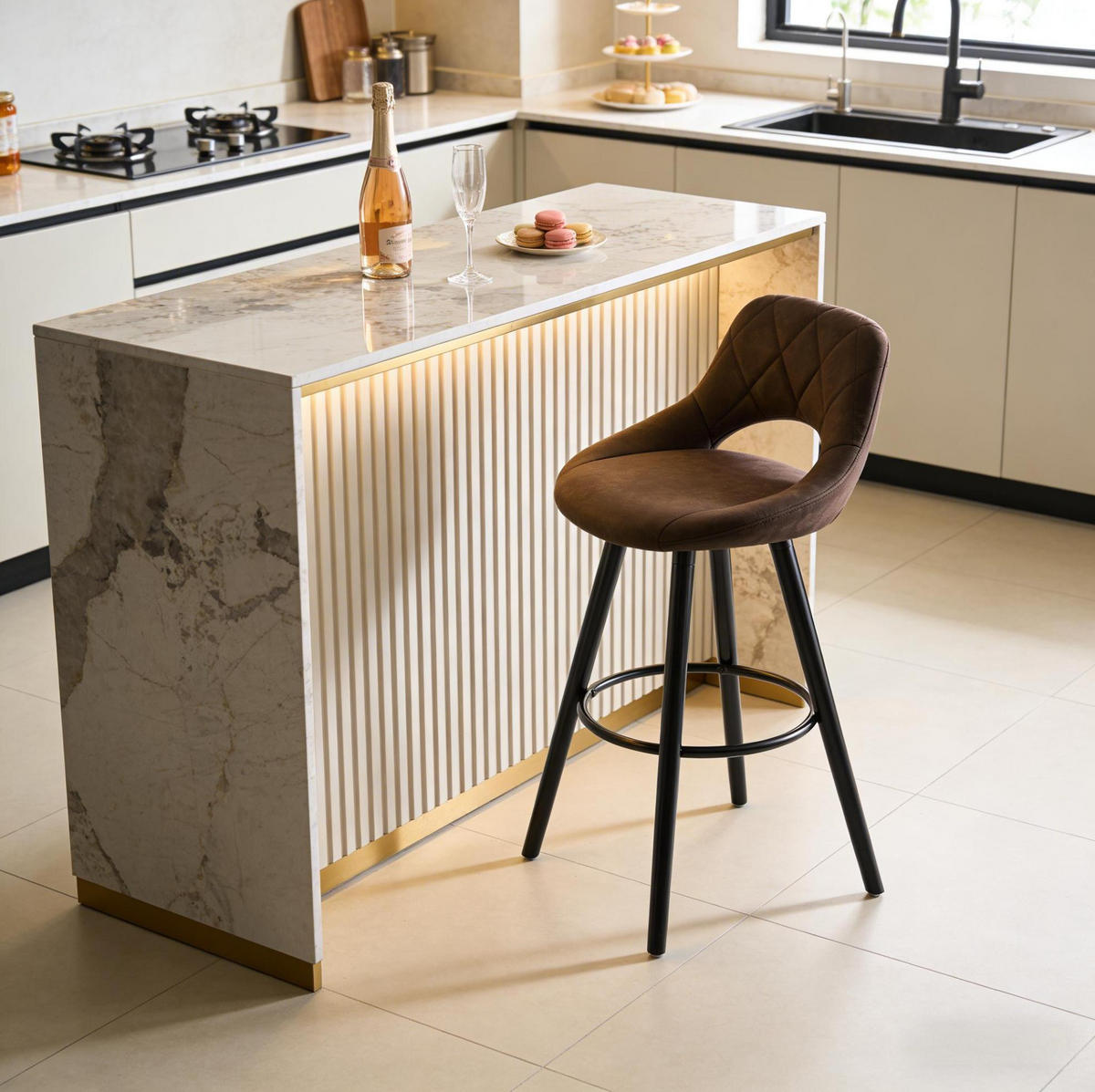 BARHOCKER Dunkelbraun mit Rückenlehne und Massivholzbeinen - Dunkelbraun, Holz (40/70/43cm) - MIVRAY