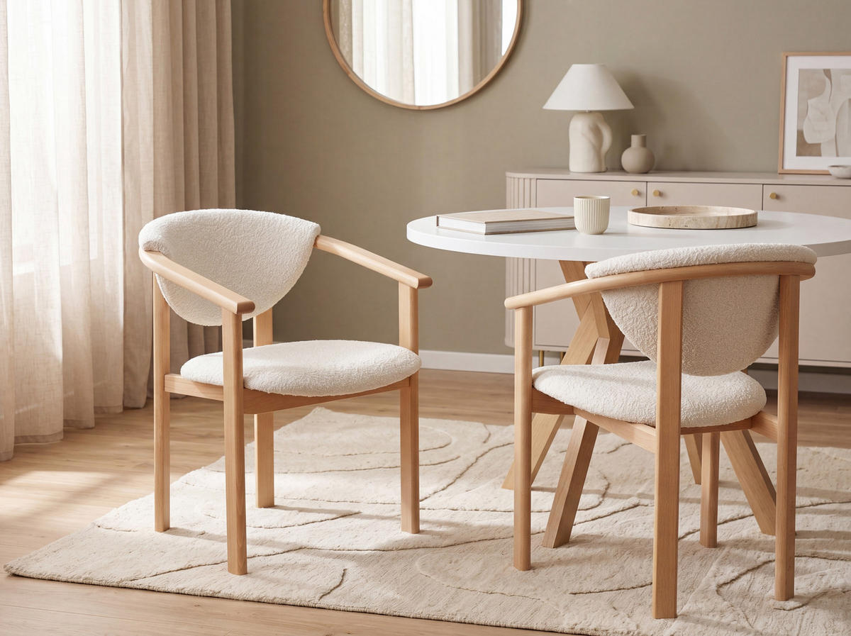 ESSZIMMERSTUHL KALLA 4er Set in Creme Bouclé, massives Buchenholz 58/60/74 cm - Hellbraun/Creme, Holz/Textil (58/72/47cm) - WFL GROUP