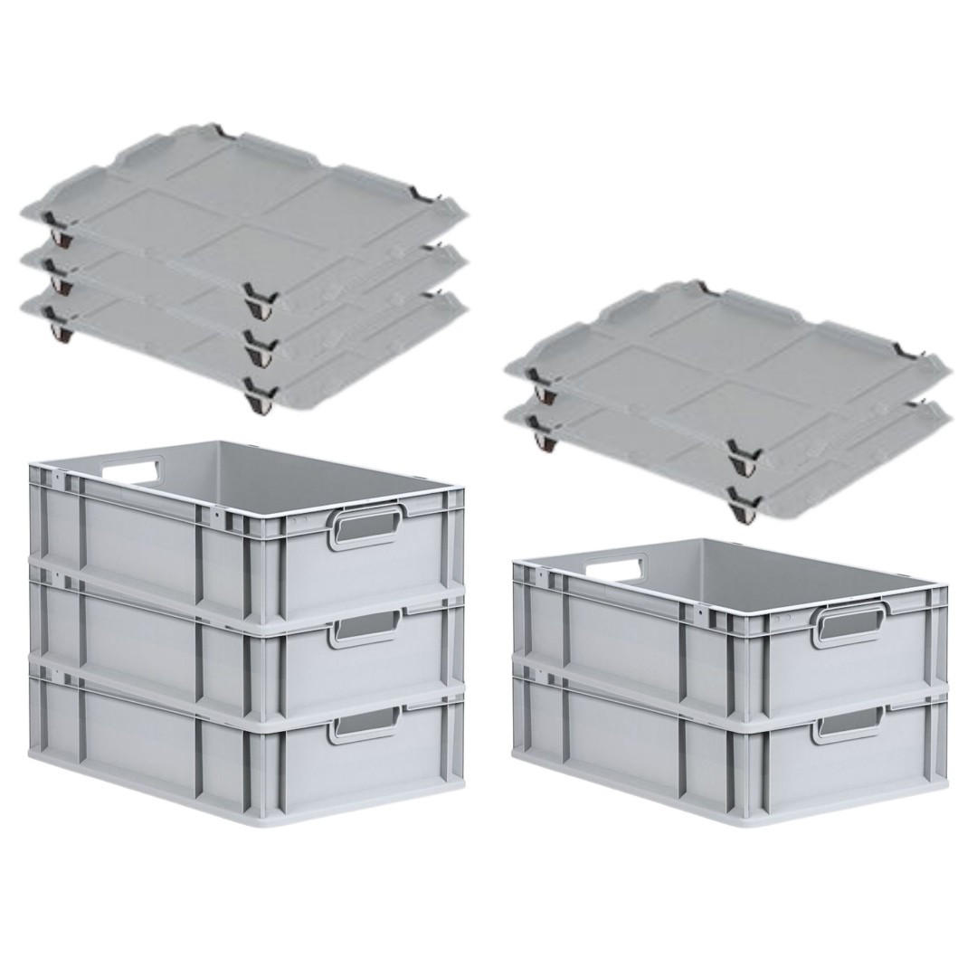 EUROBOX 5x Nextgen Economy Mit Auflagedeckel Grau/Schwarz Griffe Offen 34 Liter - Schwarz, Kunststoff (40/17/60cm) - PROREGAL