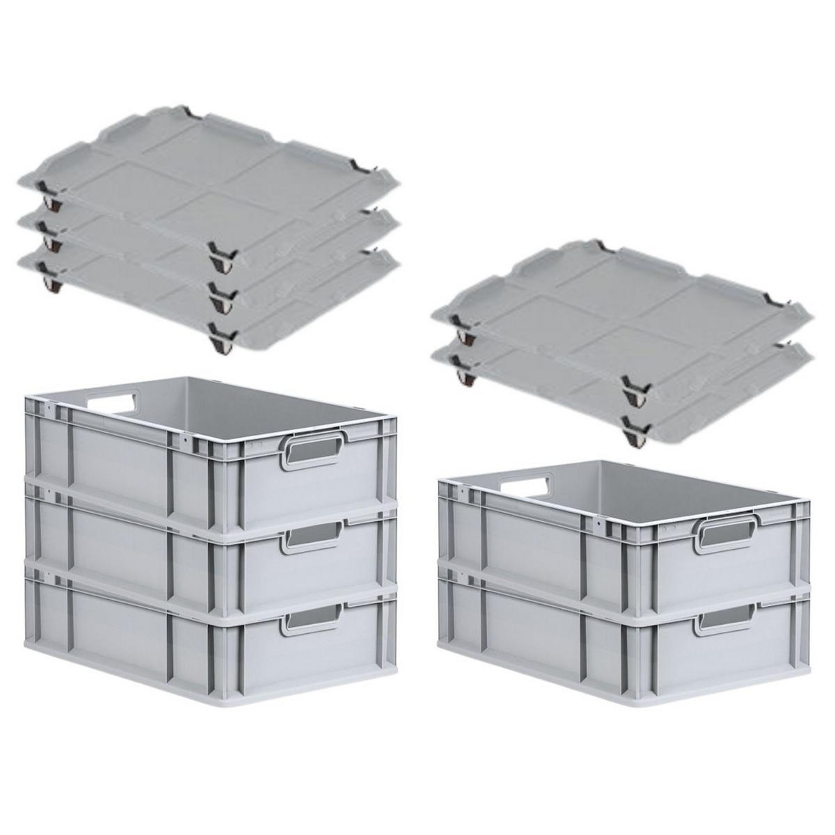 EUROBOX 5x Nextgen Economy Mit Auflagedeckel Grau/Schwarz Griffe Offen 34 Liter - Schwarz, Kunststoff (40/17/60cm) - PROREGAL