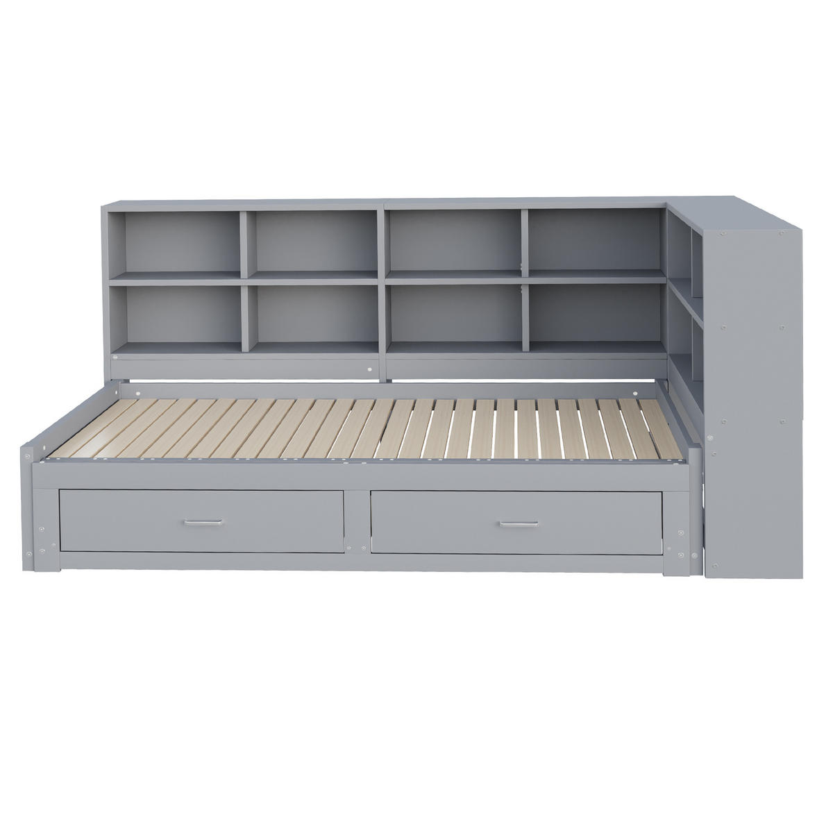 JUGENDBETT 90/180x190cm mit Ausziehbett，Grau - Grau, Holz (90/190cm) - KOMHTOM