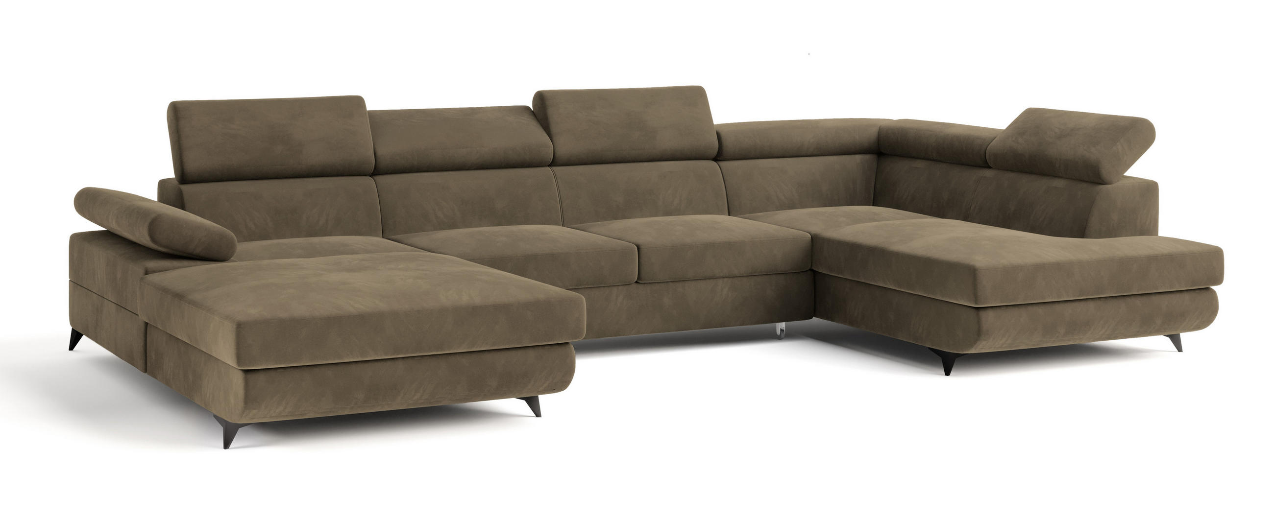 WOHNLANDSCHAFT RUBANO R-S Beige Velours-Stoff mit Schlaffunktion - Beige, Holz (339/89/190cm) - MASSENO