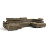WOHNLANDSCHAFT RUBANO R-S Beige Velours-Stoff mit Schlaffunktion - Beige, Holz (339/89/190cm) - MASSENO