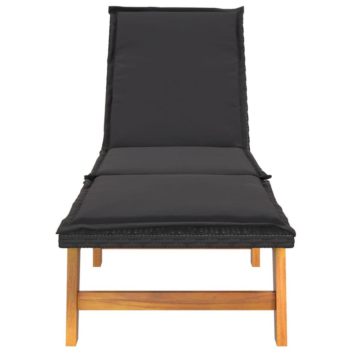 SONNENLIEGE mit Kissen Poly Rattan & Massivholz Akazie - Schwarz, Holz (54/87/200cm) - furnicato