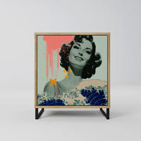 SIDEBOARD KANAGAWA BEAUTY, Eichefarben, 57,5x42x67,5 cm, Schwarze Metall-Rahmenfüße - Eichefarben/Multicolor, Holzwerkstoff/Metall (57.5/67.5/42cm) - SpaceRebels