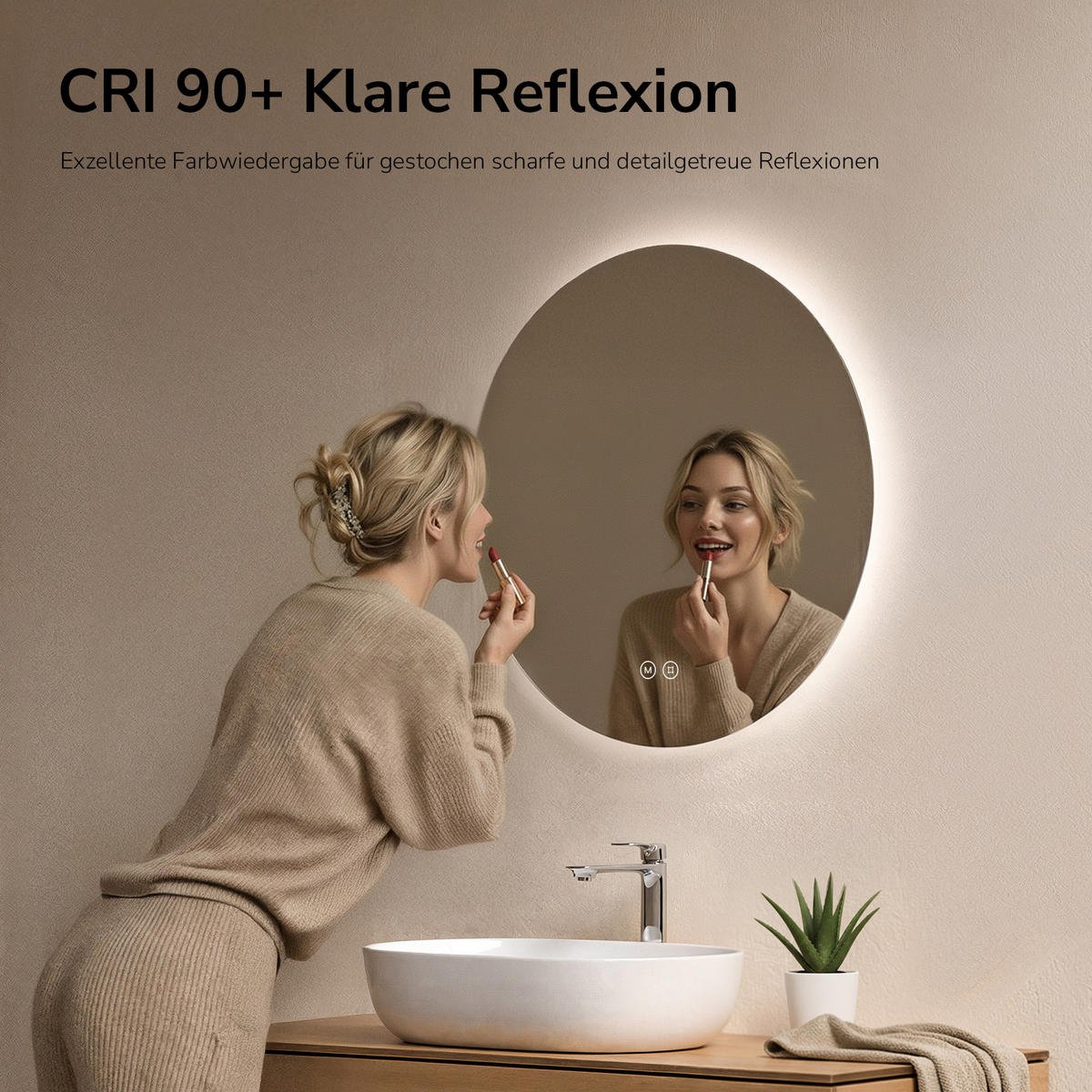 BADSPIEGEL rund mit Beleuchtung rahmenlos Ø50 cm - Weiß, Glas (50/50/3cm) - EMKE