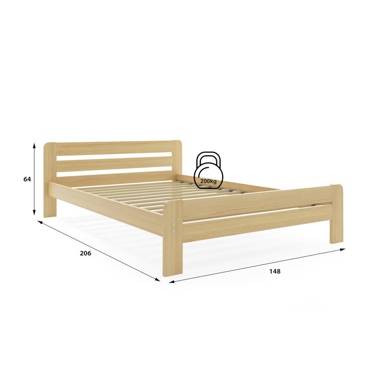 BETT Dallas 140x200cm Holzbett mit Lattenrost - Naturfarben, Holz (140/200cm) - Interbeds