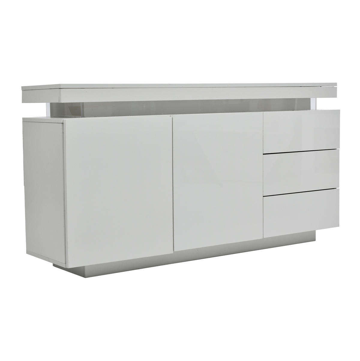 SIDEBOARD mit LED 140 x 35 x 72,5 cm Weiß Hochglanz 2 Türen 3 Schubladen - Weiß, Holzwerkstoff (140/72/38cm) - Meubliv