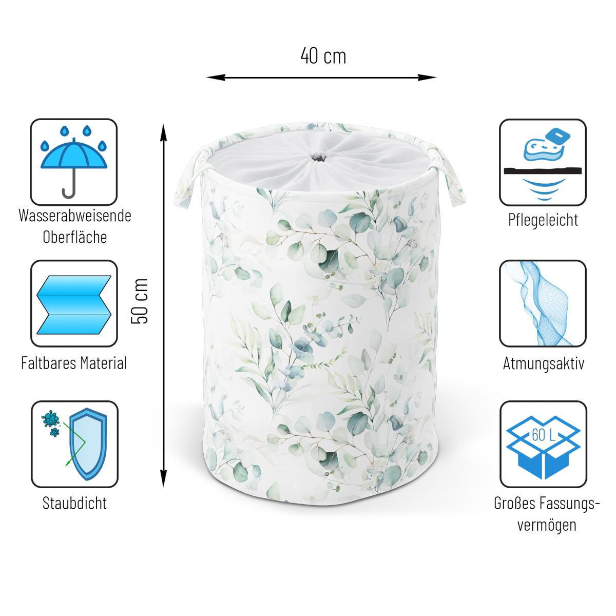 WÄSCHEKORB Eukalyptus - Weiß, Textil (37/55/55cm) - Sanilo