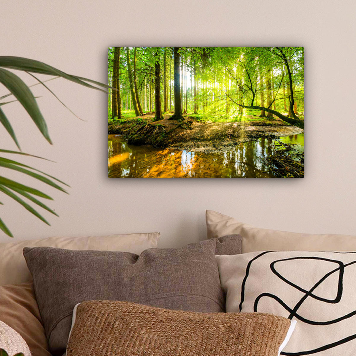 LEINWANDBILD Wald - Landschaft - Wasser - Bäume - Sonne - Grün - Natur 30x20 cm - Grün, Textil (30/20cm) - MuchoWow