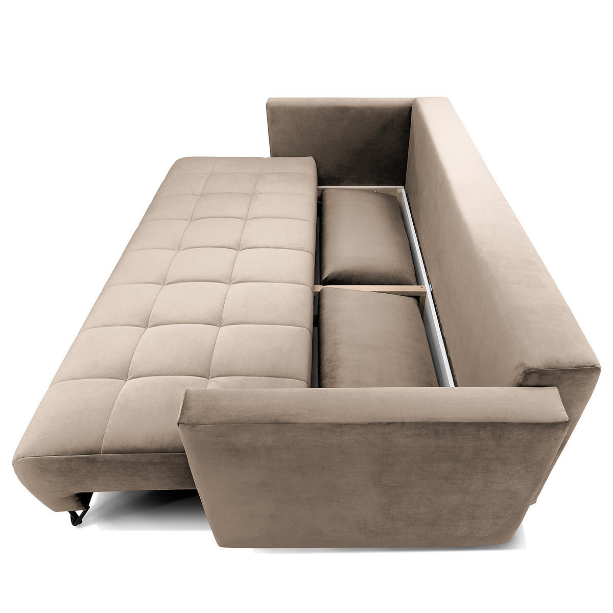 SCHLAFSOFA - Samt - Beige/Schwarz, Textil/Metall (227/87/102cm) - home24