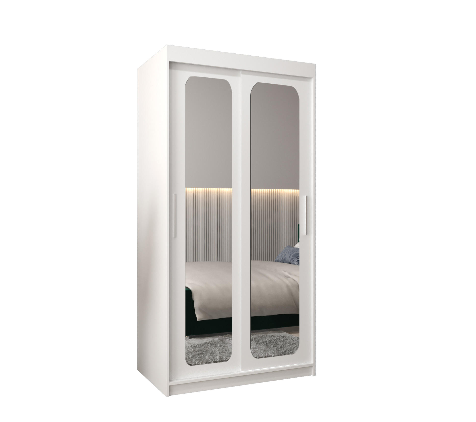 SCHWEBETÜRENSCHRANK 200/100/62 2-türig - Silberfarben/Weiß, Holz/Kunststoff (100/200/62cm) - MÖBEL KRYSPOL