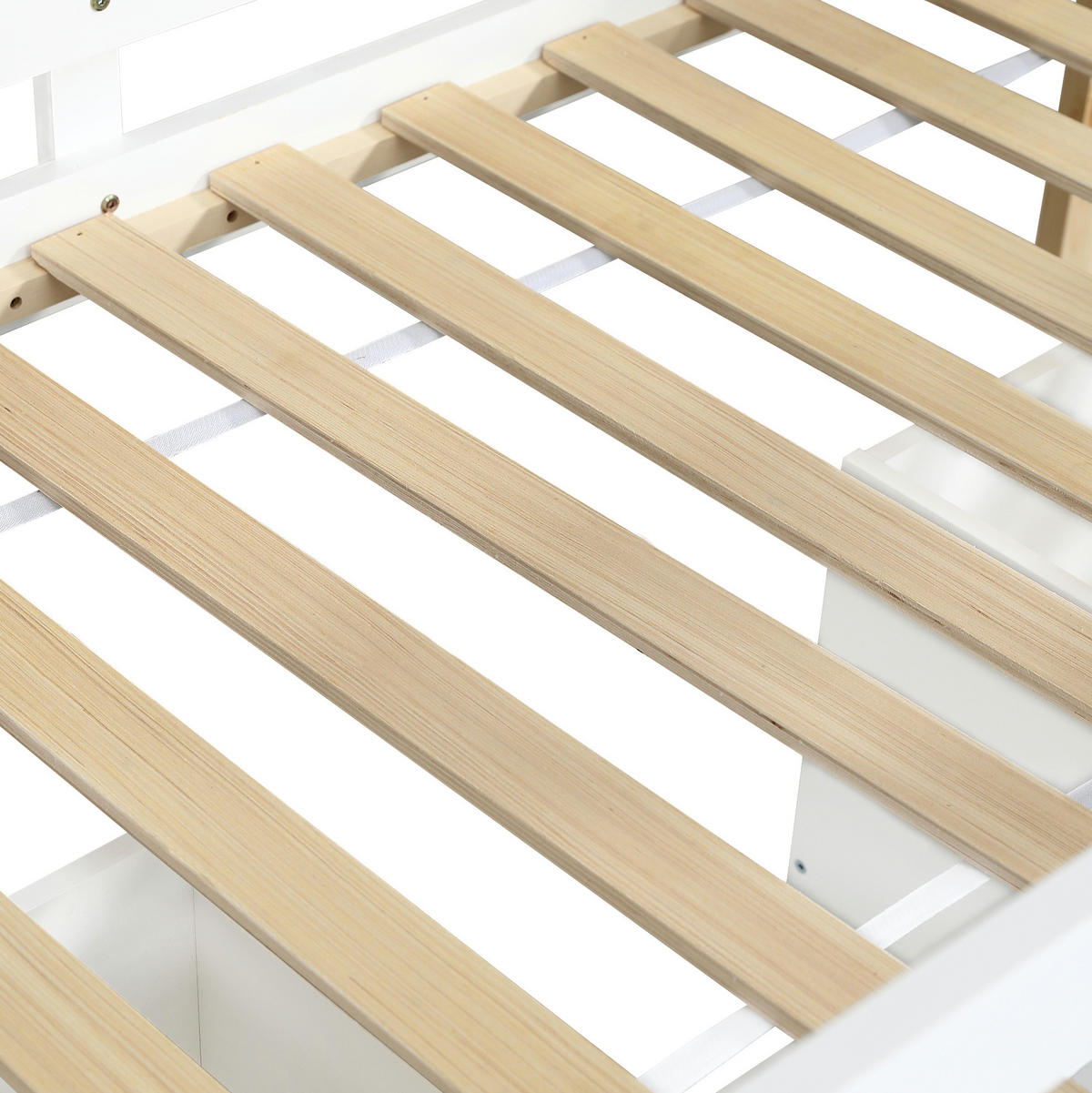 KINDEREINZELBETTEN aus Holz & MDF 90x200 cm in Weiß/Natur mit Treppe & 2 Fächern - Weiß, Holzwerkstoff (90/200cm) - Modfu