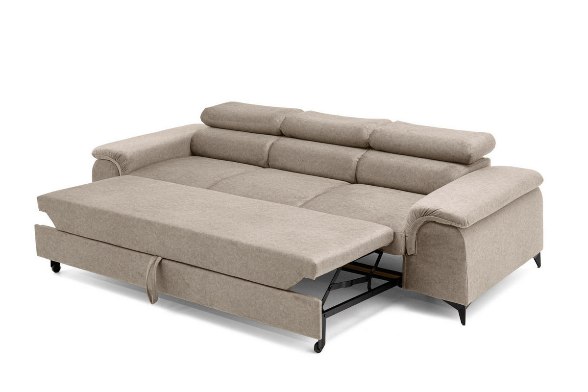 3-SITZER-SOFA PLAZA mit Schlaffunktion 127x195 Velours Beige - Beige/Schwarz, Holz/Textil (260/90/100cm) - Muffo
