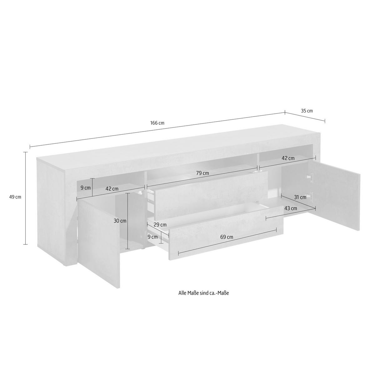 LOWBOARD Denver Beton Oxid Optik - Hellgrau, Holzwerkstoff (166/49/35cm) - Vladon