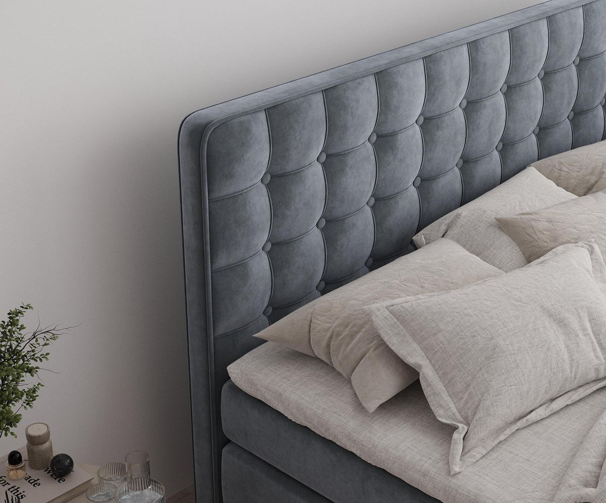 BOXSPRINGBETT Velouria Grau 140/200 cm - Schwarz/Grau, Holz/Holzwerkstoff (140/200cm) - Maison de Reve
