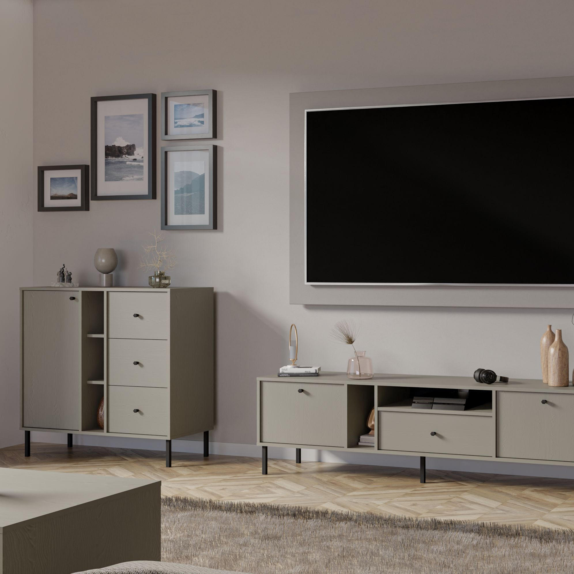 KOMMODE TORINO 100/95/41 cm mit 3 Schubladen 1 Türen Hellgrün - Hellgrün, Holzwerkstoff (100/95/41cm) - MASSENO