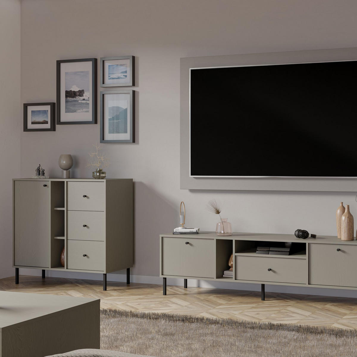 KOMMODE TORINO 100/95/41 cm mit 3 Schubladen 1 Türen Hellgrün - Hellgrün, Holzwerkstoff (100/95/41cm) - MASSENO