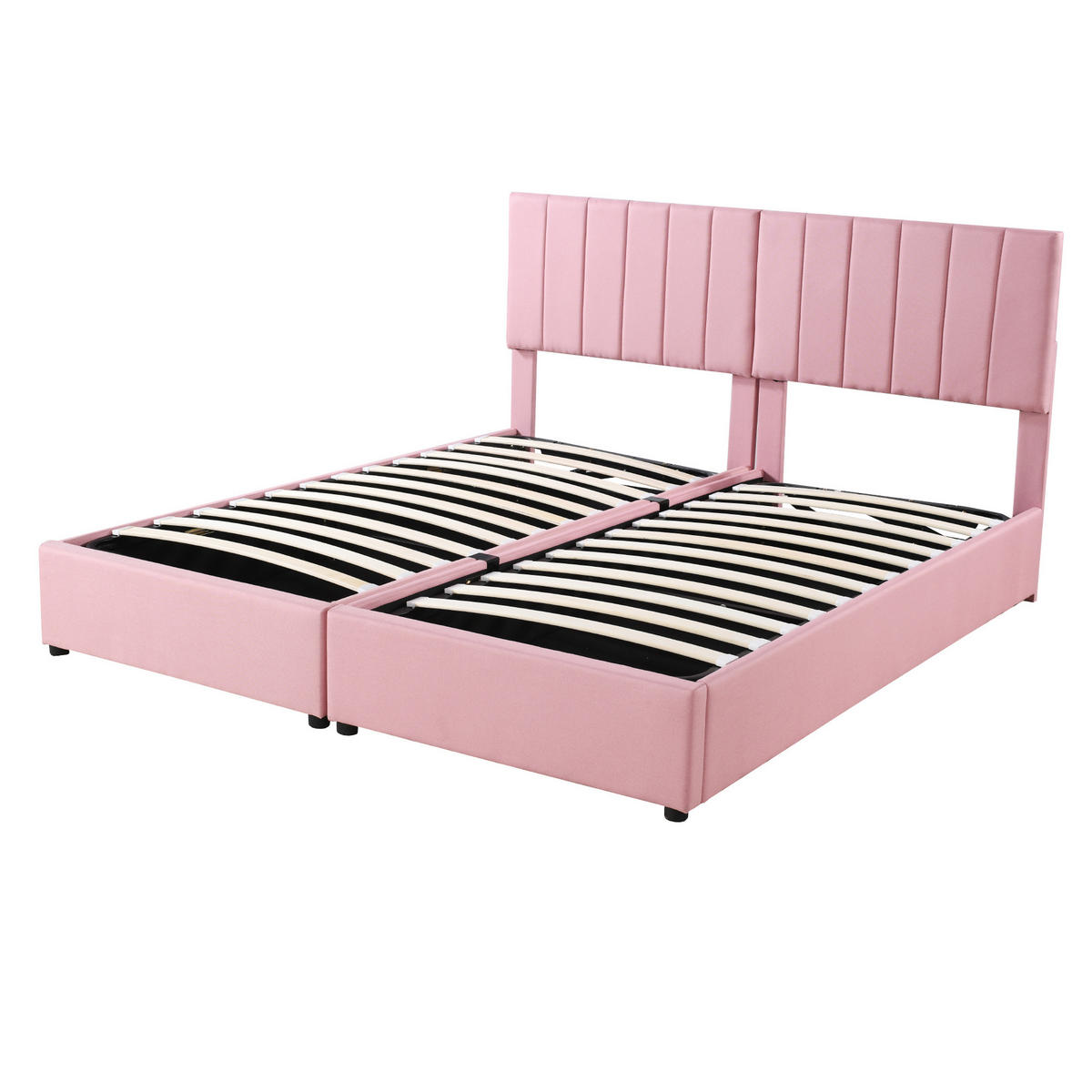 POLSTERBETT 180/200 cm mit hydraulischem Stauraum, 2-in-1 umbaubar und verstellbarem Kopfteil, Rosa - Pink, Textil (180/200cm) - Redom