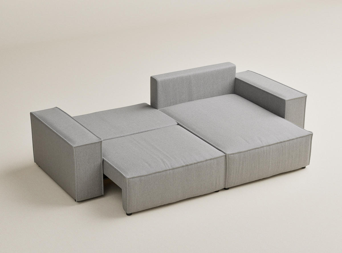 ECKSOFA MIT SCHLAFFUNKTION Moyo Hellgrau Webstoff - Hellgrau/Schwarz, Holz/Holzwerkstoff (255/148cm) - Maison de Reve