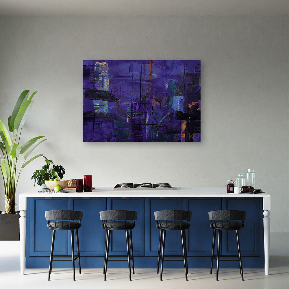 WANDBILD lila handgemalte abstraktion - Lila, Textil (60/40cm) - Feeby