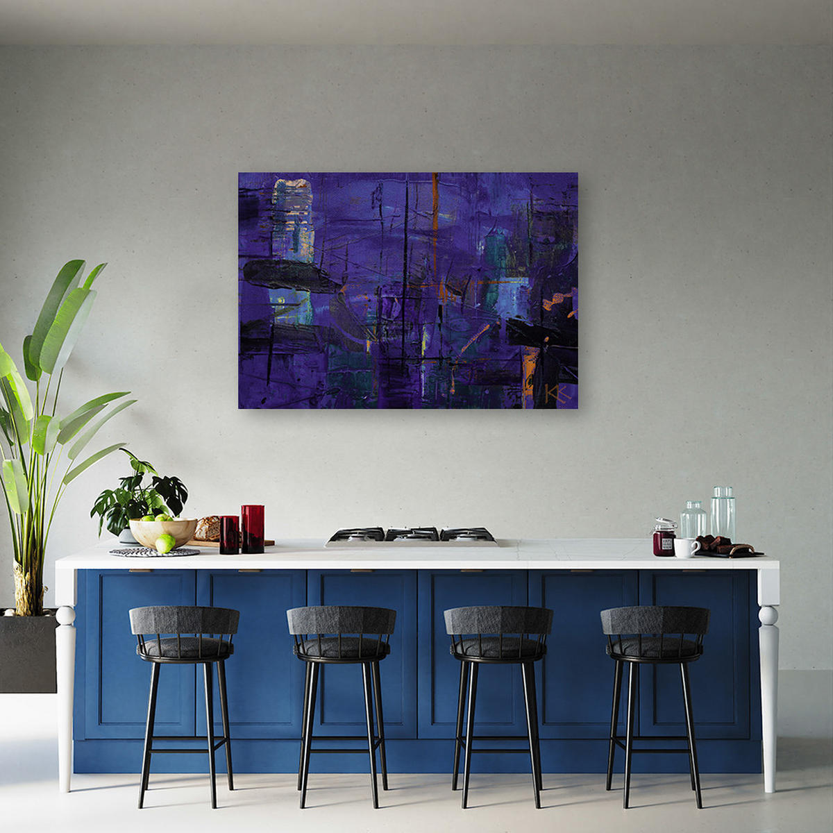 WANDBILD lila handgemalte abstraktion - Lila, Textil (60/40cm) - Feeby