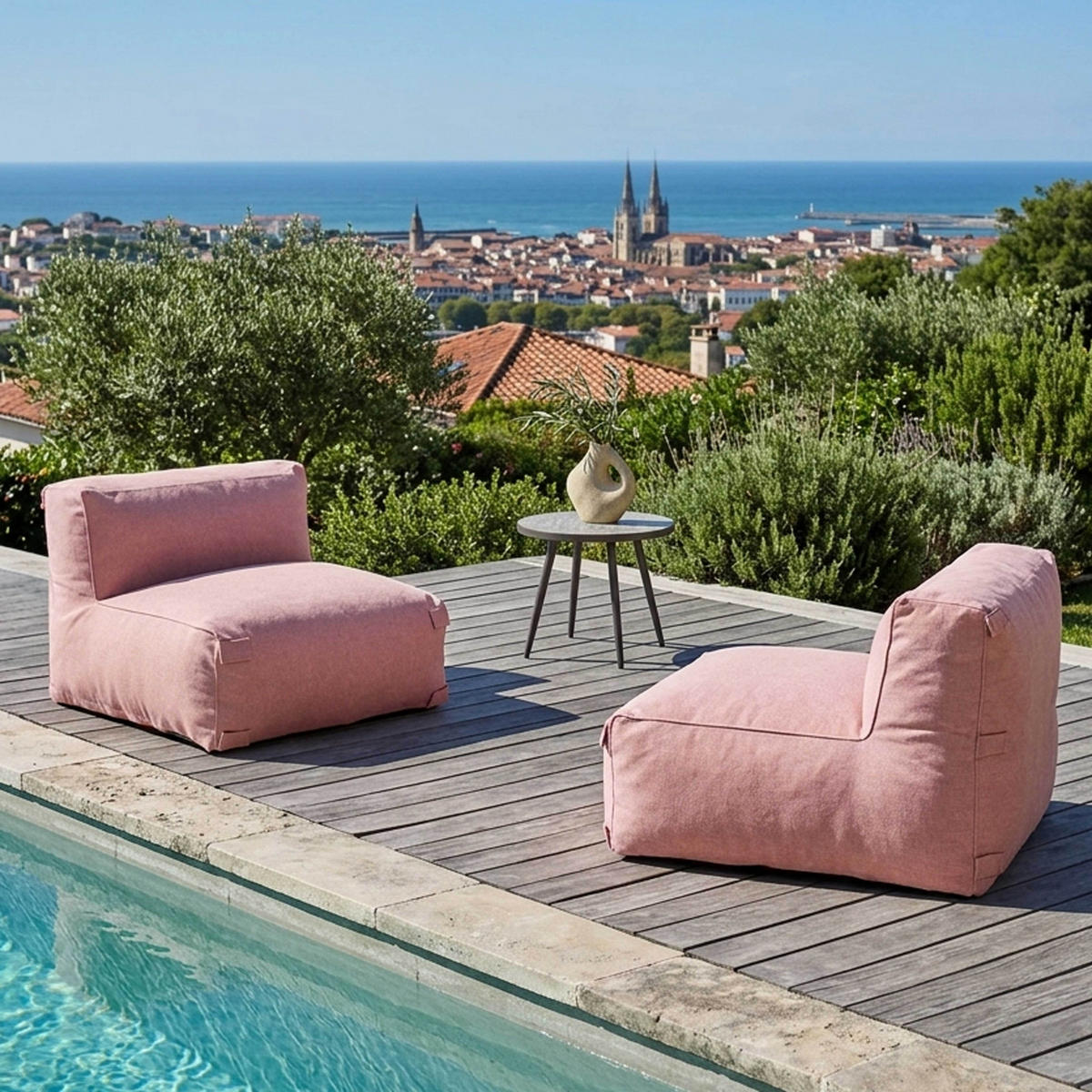GARTENSOFA mit 2 Sitzplätzen, Puderrosa - Pink, Textil - Oviala