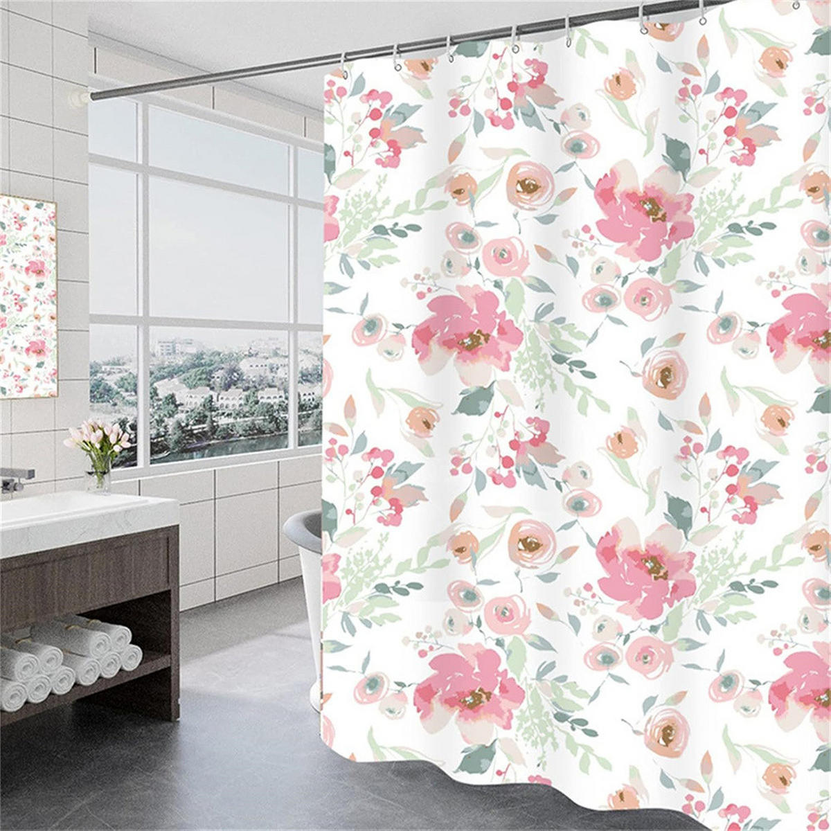 DUSCHVORHANG Schnell Trocknend 100/200 cm Polyester Wasserabweisend mit 6 Haken - Multicolor, Kunststoff (100/200cm) - MCBOSON