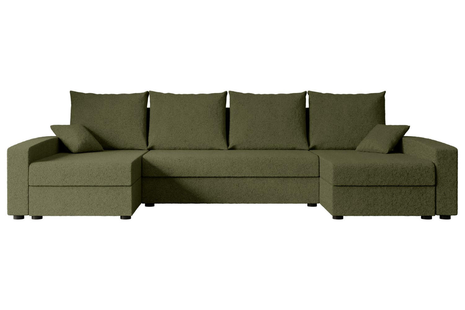 WOHNLANDSCHAFT mit Schlaffunktion und Bettkasten ALESIA-U 301x140x90 cm Grün Bouclé - Silberfarben/Grün, Holzwerkstoff/Kunststoff (301/90/140cm) - ALTDECOR