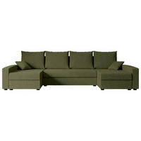 WOHNLANDSCHAFT mit Schlaffunktion und Bettkasten ALESIA-U 301x140x90 cm Grün Bouclé - Silberfarben/Grün, Holzwerkstoff/Kunststoff (301/90/140cm) - ALTDECOR