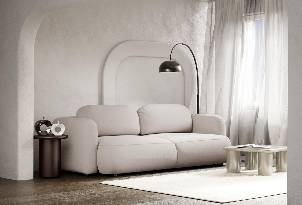 3-SITZER SCHLAFSOFA Tvoya Hellbeige Chenille - Ecru/Schwarz, Kunststoff/Textil (253/82/110cm) - Selsey