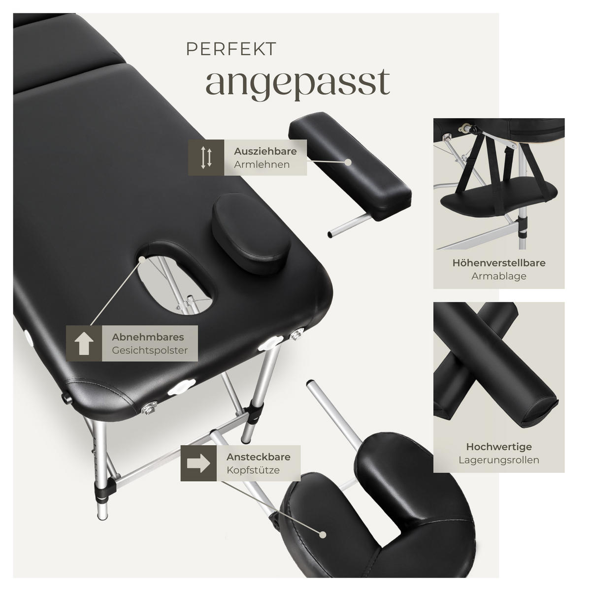 MASSAGELIEGE 2 Zonen, 210 x 95 x 89 cm,schwarz - Schwarz, Metall (95/89/210cm) - tectake