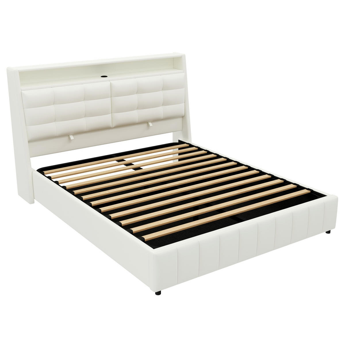 BETT mit Stauraum, LED und USB 160x200 cm Weiß - Weiß, Metall (160/200cm) - Meubliv
