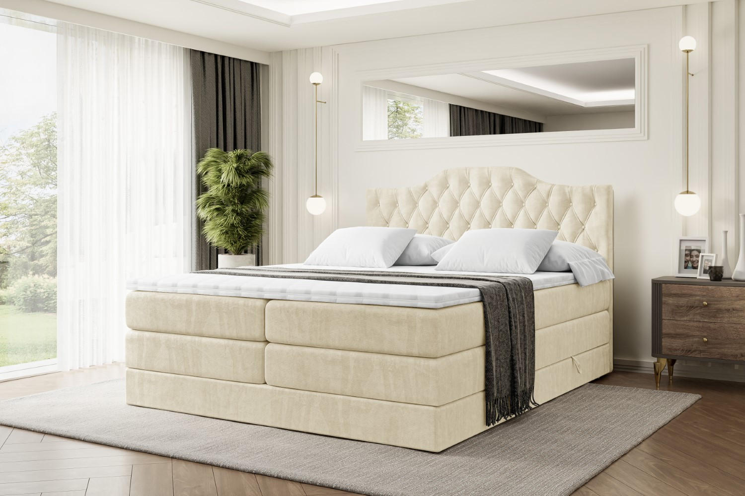 BOXSPRINGBETT VILA-1 KING - 120x200 - H3/H4 - Beige - Beige, Holzwerkstoff (120/200cm) - ALTDECOR