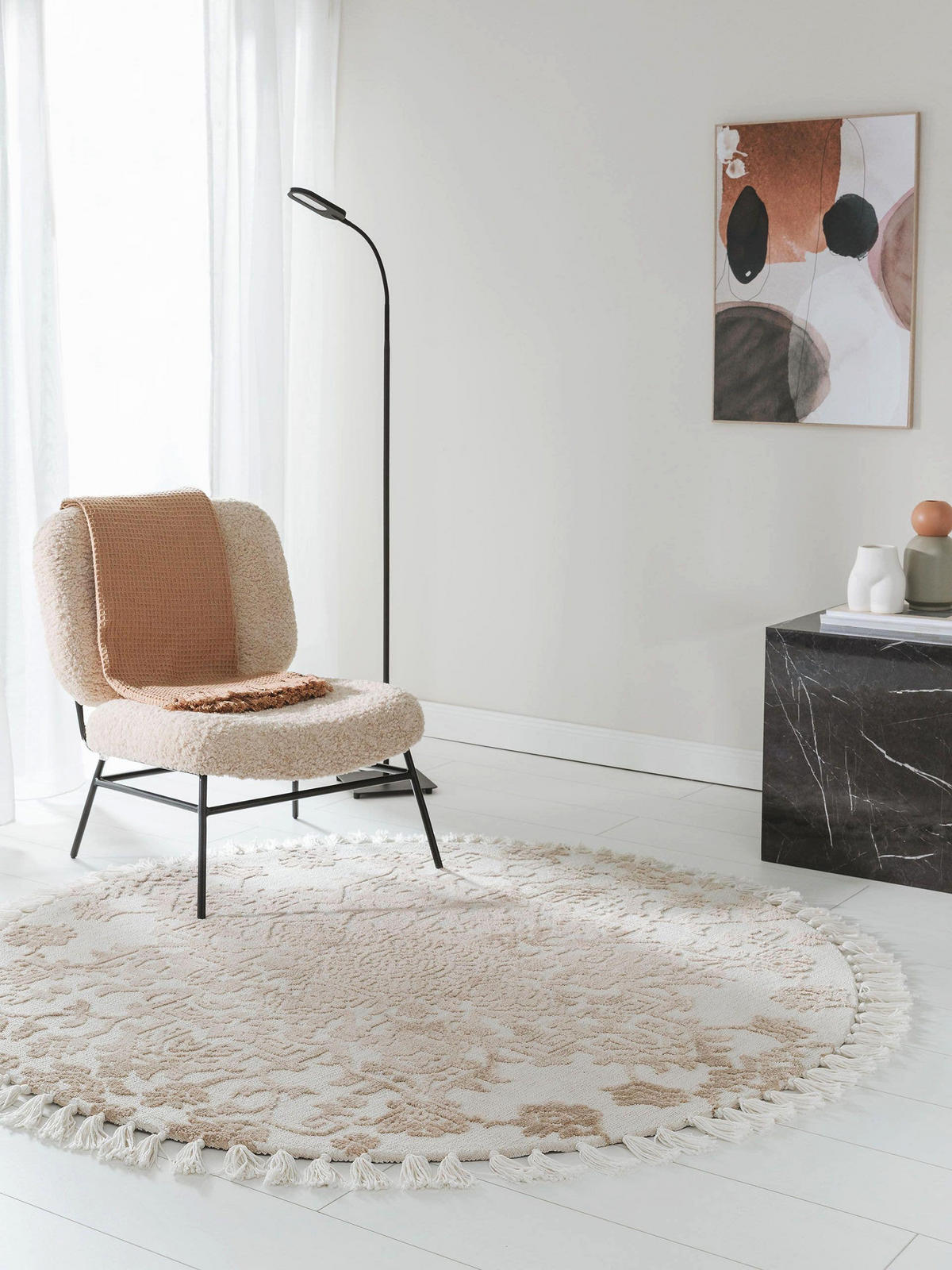 TEPPICH rund Elias Beige ø 150 cm rund - Beige, Textil (150/150cm) - benuta Nest