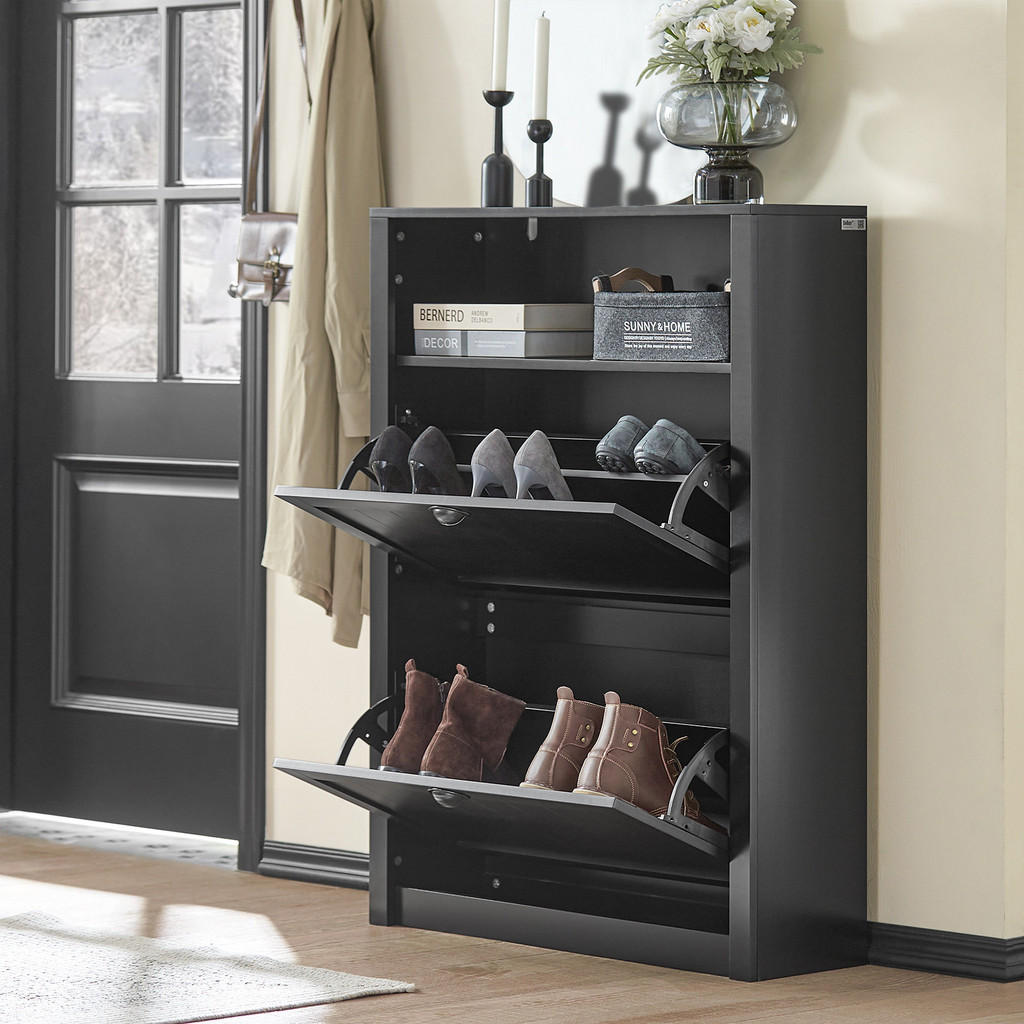 Thumbnail - SoBuy Schuhschrank, Schwarz, Holzwerkstoff, 80x110x24 cm, Garderobe, Schuhaufbewahrung, Schuhkipper