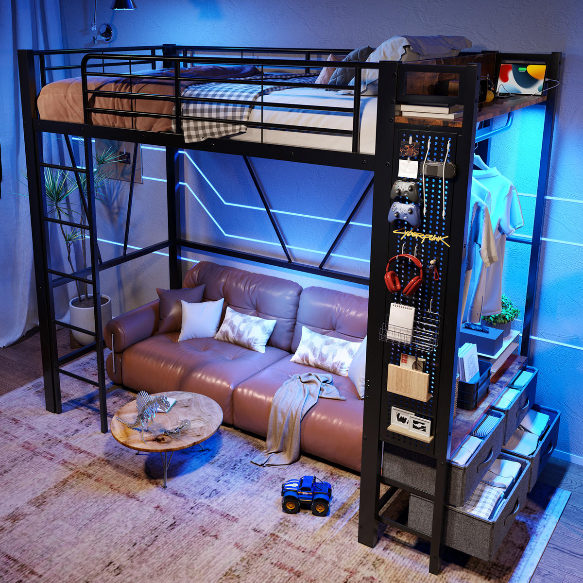 HOCHBETT 90/200 cm Schwarz mit Trockenstab und Einlegeböden aus Eisenrahmen - Schwarz, Metall (90/200cm) - OKWISH