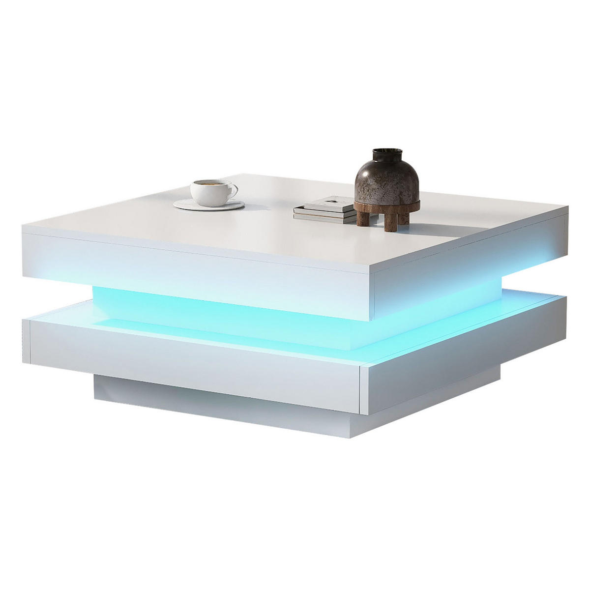 COUCHTISCH 70/70/36 cm in Weiß Hochglanz mit LED-Beleuchtung - Weiß, Holzwerkstoff (70/70/36cm) - Flora Grace