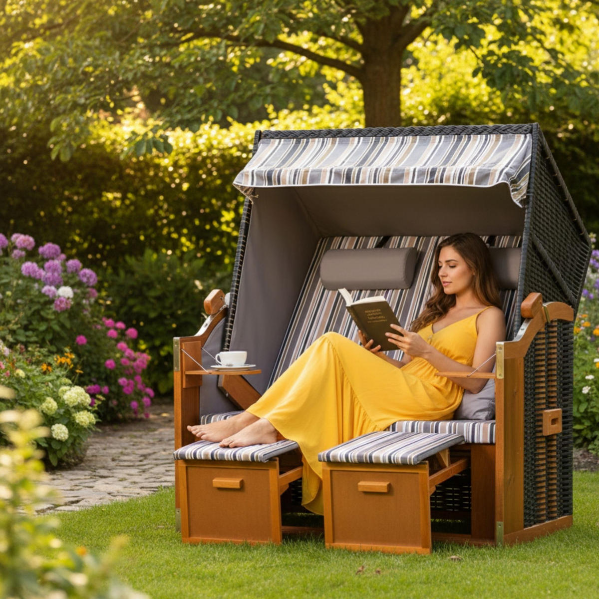 STRANDKORB Ostsee 2-Sitzer PE schwarz - Schwarz/Braun, Metall (120/160/80cm) - Mr. Deko