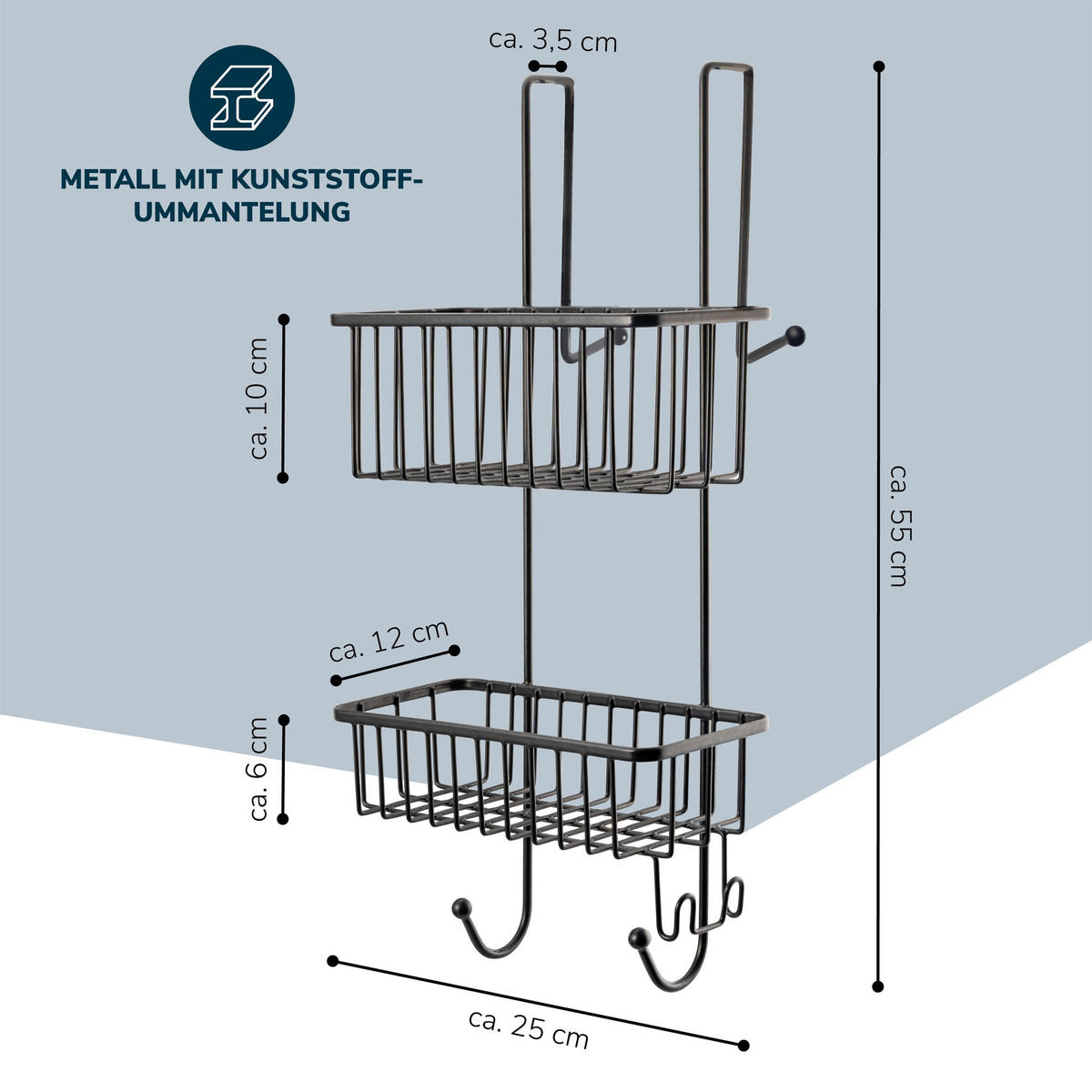 DUSCHREGAL, schwarz, Metall, Kunststoff - Schwarz, Metall (25/55/12cm) - bremermann