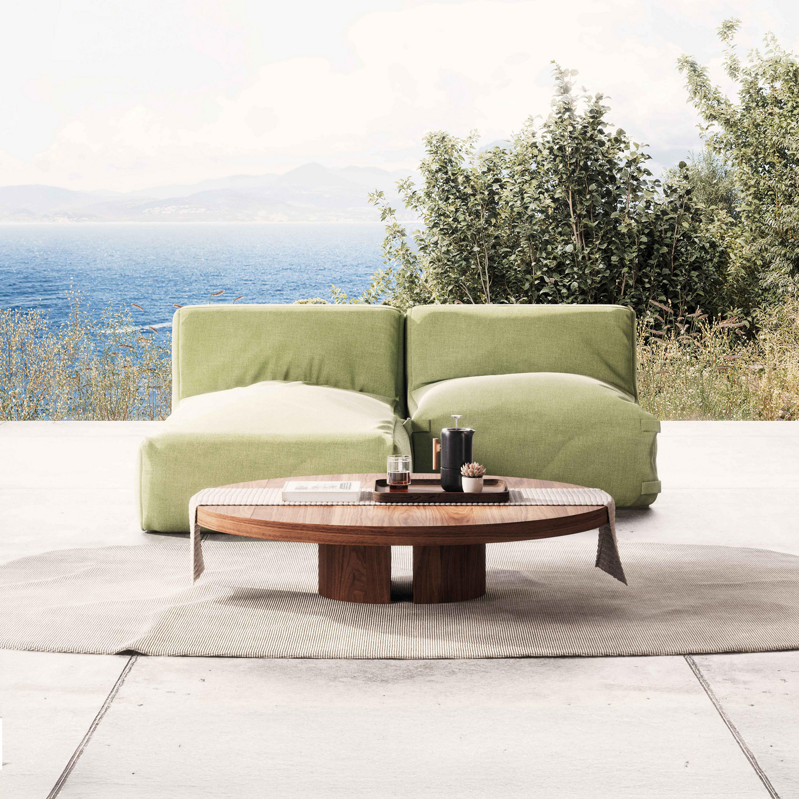 GARTENSOFA mit 2 Sitzplätzen, Kaktusgrünen - Grün, Textil - Oviala