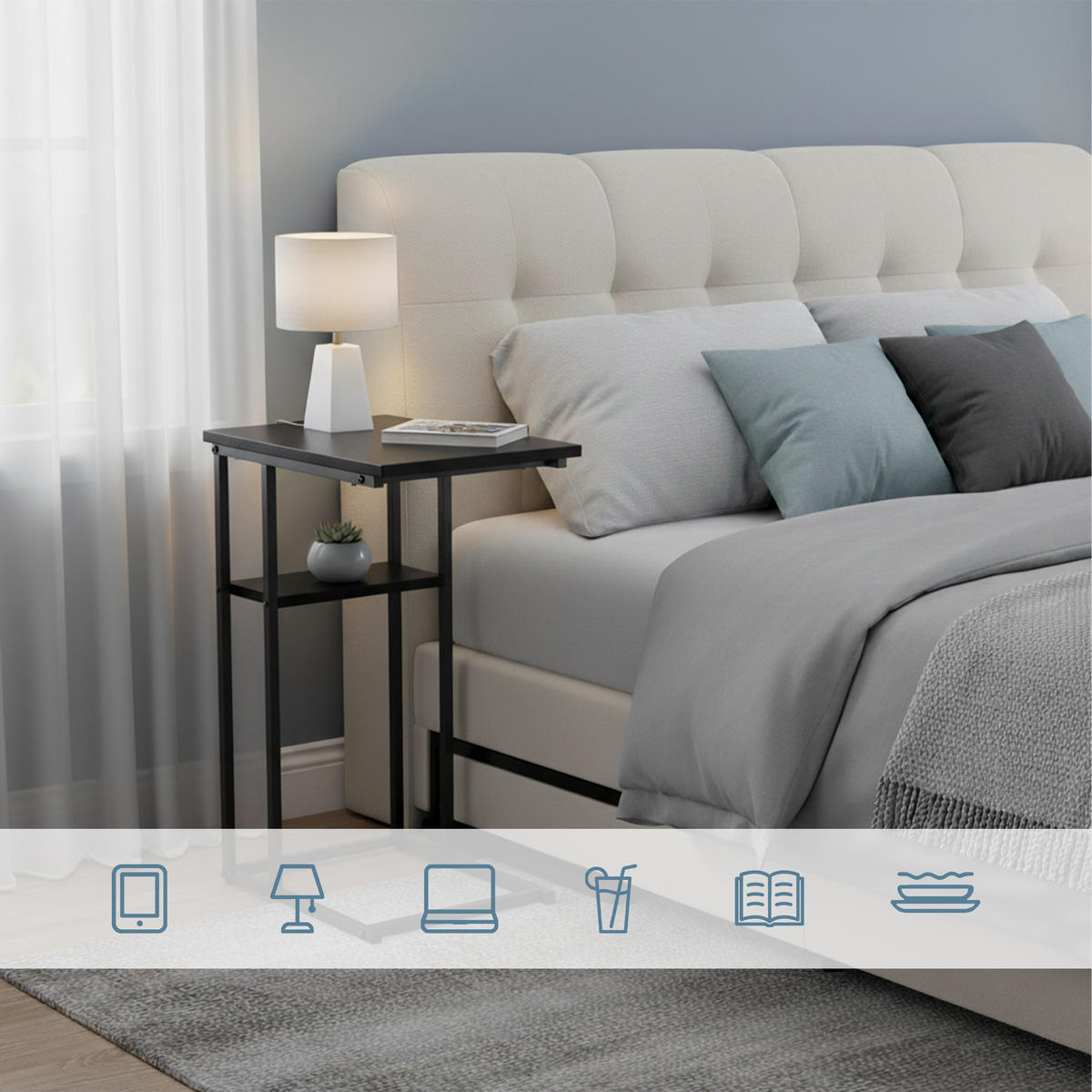 BEISTELLTISCH - Schwarz, Holzwerkstoff/Metall (30/40/60cm) - Relaxdays